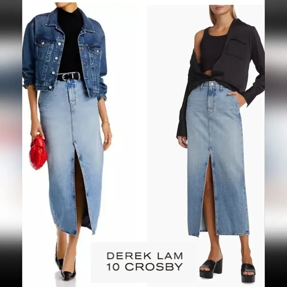 Derek Lam 10 Crosby Sutton High Waisted Denim Maxi Skirt - Picture 14 of 14